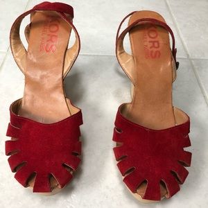 Red suede Michael Kors wooden platform shoes